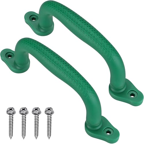 Dolibest 2-Pack Safety Handles for Swing Sets & Playsets - Monkey Bars with Anti-Skid Grip with Finger Indentations, Plastic Grab Handles, Easy Mounting for Climbing Frames, Playhouses, Treehouses - color: Green-2pcs
