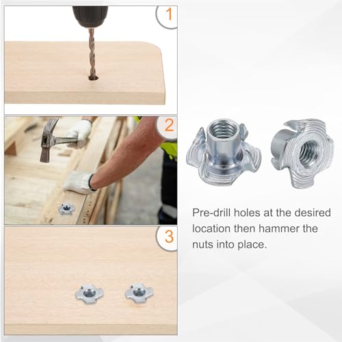 HARFINGTON M5x8mm T-Nuts 4 Pronged Tee Nut 0.57" x 0.31" Fully Thread Carbon Steel Inserts for Wood, Rock Climbing Holds, Cabinetry, Furniture 100pcs - size: M5x8mm, 14.5mm
