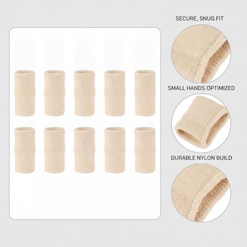10-Pack Nylon Finger Sleeves for Basketball & Football, Snug Fit, Durable Sports Cover - color: Nude
