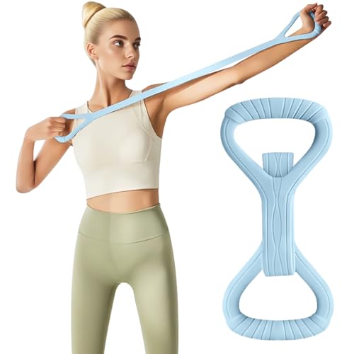 Figure 8 Fitness Band with Handle,Exercise for Arm & Shoulder,Yoga,Stretch | Non-Slip Ropes ,Elastic Bandsfor Women,Back Training Exercise Equipment - color: blue