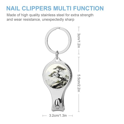 Pine on Mountain Slope Metal Nail Clipper, Nail Cutter with File & Bottle Opener Keychain for Men Women, Portable Nail Tool for Travel Outdoor Daily Use