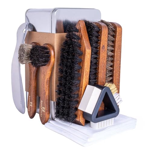 FootFitter Ultimate Shoe Care Kit with Premium Shine Brushes & Suede Tools | Lifts Surface Dirt, Enhances Natural Finish & Helps Maintain Texture on Leather, Nubuck & Other Materials (Made in Germany)