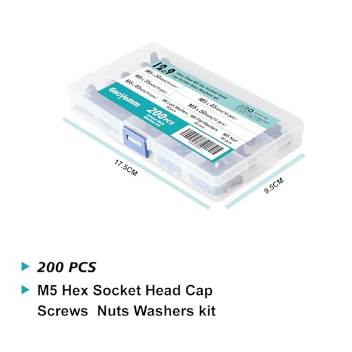 200 PCS M5 x 30mm 35mm 40mm 45mm 50mm, Hex Socket Head Cap Screws Bolts Washers Nuts Assortment Kit, 12.9 Grade Alloy Steel, Black Oxide Finish, Metric Allen Drive - size: Socket M5x30/35/40/45/50 mm