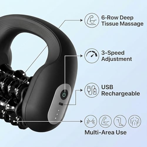 Electric Muscle Roller for Post-Workout Recovery, Deep Rolling Massager for Legs, Calves, Back & Neck, Handheld Powered Rolling Tool, Rechargeable, 3 Speed Fitness Recovery