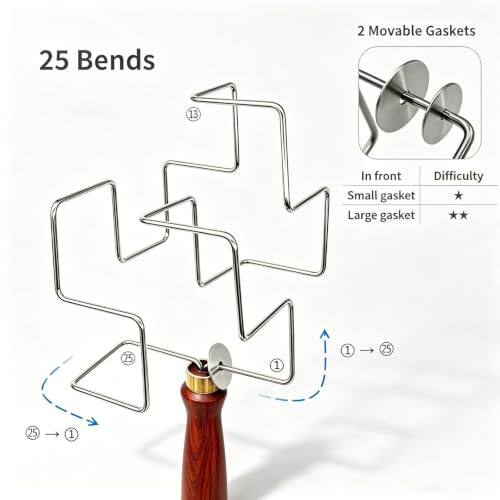 Wrist Maze & Hand Arm Exerciser Strengthener Equipment Tool | 25 Tracks with 2 Moving Gaskets, Comfort-Grip Wood Handle, Durable Stainless Steel Build, Lightweight for Home, Gym, Travel