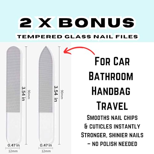 All-in-One Glass Nail File Kit with Case – Compact Vegan Leather Manicure Set with Tweezers, Clippers, Buffer & Cuticle Pusher + 2 Bonus Glass Nail Files in Cases – Travel Gift for Women & Men