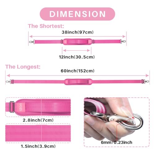 59 Inch Shoulder Straps, Soft with Ultra-Thick Fixed Shoulder Pad, Two Way Independently Adjustable Buckle Replacement Straps for Laptop Bag Messenger Bag Tool Bag Luggage,Rose Red - color: Rose Red, size: 59 inch