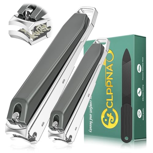 Nail Clippers for Men with Catcher, CLPPNA 2-Pack Large & Small Anti-Splash Nail Clippers Set, Ultra Sharp Sturdy Fingernail and Toenail Clipper Cutters for Men Women, Black - style: 3PCS(Big&Small Nail Clippers)