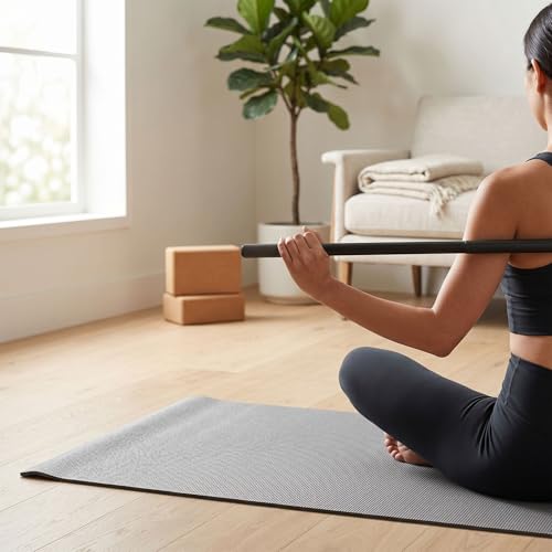 Semme Adjustable Yoga Stick Exercise Bar Stretching Mobility Pole with 3 Lengths 30 45 60 Inches Full Foam Sleeve for Home Gym Pilates Flexibility Training