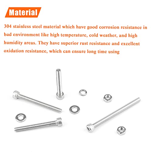 HELIFOUNER 200 Pieces M4 x 30mm /35mm /40mm /45mm /50mm, Hex Socket Head Cap Metric Screws Bolts Washers Nuts Kit, 304 Stainless Steel - size: M4 x 30/35/40/45/50mm