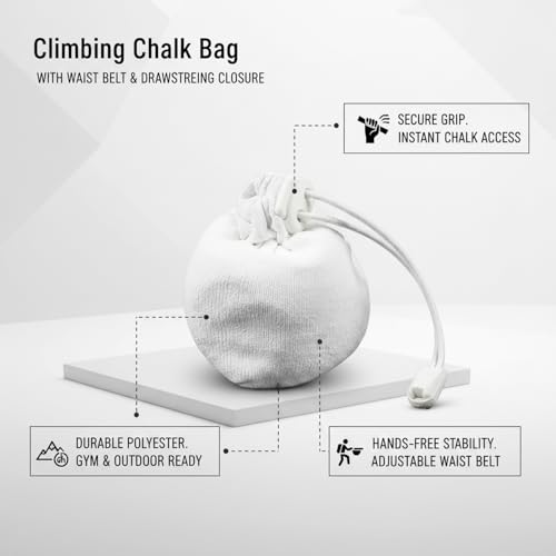Climbing Chalk Bag with Adjustable Waist Belt - Durable Polyester Pouch for Gym, Bouldering & Rock Climbing (White/Pink)