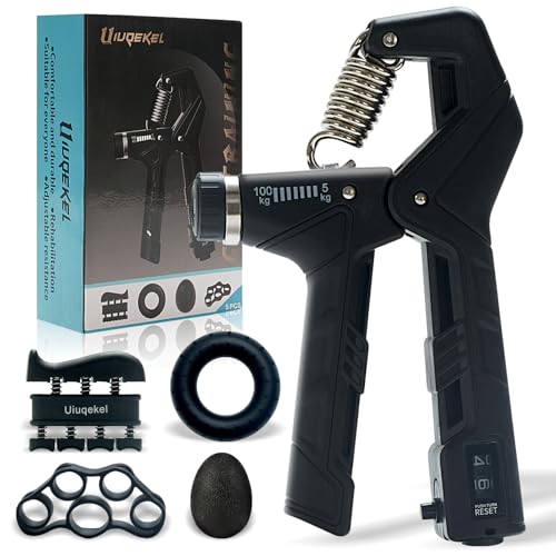 Adjustable Hand Grip Strengthener, 11–220 lbs Resistance Forearm Exerciser with Ergonomic Non-Slip Handle, Grip Trainer for Strength Training, Fitness, Weightlifting, Rock Climbing, Gym Workouts - color: black