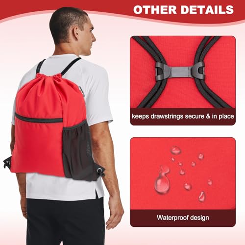 HOLYLUCK Men & Women Outdoor Sport Gym Sack Waterproof Drawstring Backpack Bag (Standard with drawstring, Red) - color: Red, style: Standard With Drawstring