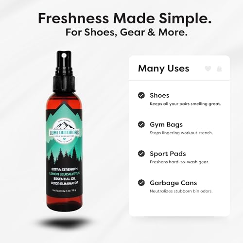 Lumi Outdoors Natural Shoe Deodorizer Spray - Odor Eliminator | Destroys Stubborn Shoe Smells at the Source - 700+ Sprays - Sneakers, Work Boots, Cleats & Gym Bags - Lemon Eucalyptus Scent - style: 1 Pack - Lemon Eucalyptus