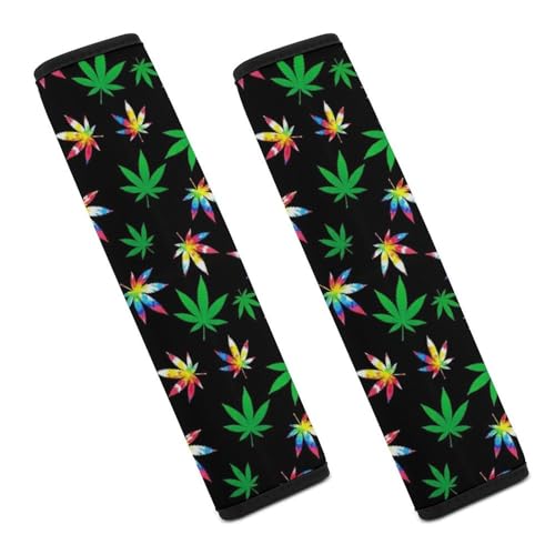2 Pack Tie Dye Weedleaf Leaf Car Seat Straps Shoulder Pads Breathable Shoulder Protector for Elderly Support, Most Cars, Pressure Relief - color: Pattern 496