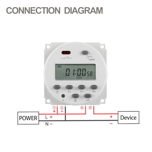 Baomain Time Switch Relay with Waterproof Cover,Digital LCD Programmable Timer,12V DC/AC Input,200-250V 16A Output,28 Programs Daily/Weekly Schedule,CN101A for Lighting and Equipment Control - size: Timer with Cover