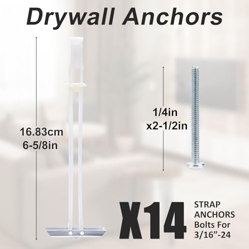 Drywall Anchor with Included Bolts for 3/16”-24, Heavy Duty Hollow Drywall Anchors for TV Mounting Kit, Stainless Steel Hollow Wall Anchors Holds up to 240 lbs Each in 1/2-in Drywall-14 Pack - size: 3/16"-24：Pack of 14