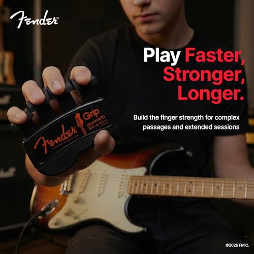 Fender GRIP Hand and Finger Exerciser – Best Ergonomic Finger Strengthener to improve play on all stringed instruments (Guitar, Bass, Violin, etc.) (Tensions: WHITE=5-Lbs; RED=7-Lbs; BLACK=9-Lbs) - color: Black