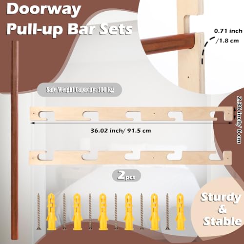 Leinuosen Doorway Pull-up Bar Sets Adjustable 5 Levels Wooden Doorway Pull-up Bar and 2 Door Frame with 6 Sets of Screw-in Heavy-duty Door-mounts to Fits 118cm - size: 100kg Load Capacity, style: No Locks
