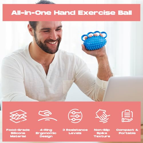 Hand Exercise Ball, Finger Therapy Ball, Grip Strengthener for Adults - Stress Relief, Massage Ball, Resistance Training for Wrist Flexibility, Hand Strengthening, Anxiety Relief - color: blue