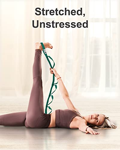 Tumaz Stretching Strap, 10-Loop Non-Elastic Yoga Strap | Designed for stretching, yoga, Pilates and rehab with 10 loops, durable webbing and a longer 79-inch design - color: Green Lite, size: Budget-Essential