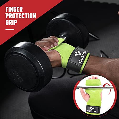 COFOF Weight Lifting Wrist Strap, Double Layer Leather Wrist Strap for Deadlift and Powerlifting, Adjustable Neoprene Padded Gym Workout Lifting Hooks (Pair) - color: Green