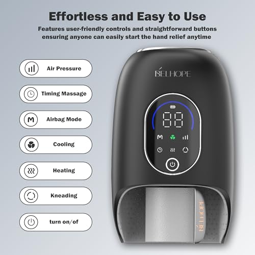 Hand Massager with Heat and Compression for Arthritis and Carpal Tunnel Relief, Finger Wrist Massager with 9 Modes & Hot Cold Therapy, Gifts for Women Men, Black - color: Black
