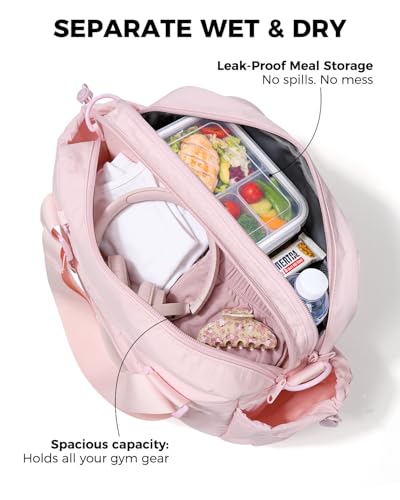 Small Gym Bag for Women - Duffle Weekender Work Duffel Carry on Tote Bag | Puffer Yoga Mat Holder Wet Compartment Coin Purse BPA-Free - color: Pink