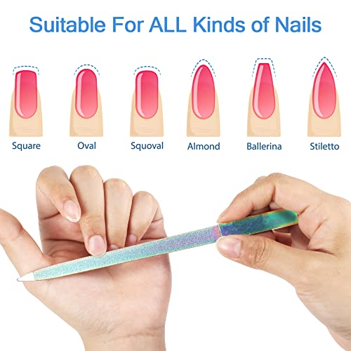Mudder 3 Pcs Diamond Nail File Set for Women Men Stainless Steel Metal Sapphire Double Side Fingernail Toenail Buffer Filers Rainbow Emery Boards for Salon Home Travel Manicure Pedicure Nail Care Tool - color: Rainbow Color