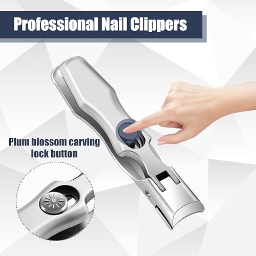 German Nail Clippers Set for Men & Women and Seniors | Large Wide Jaw Opening,Anti Splash Design,Ultra Sharp Stainless Steel heavy duty fingernail & toenail clippers (Silver) - size: Large Silver