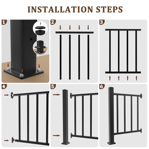 Aluminum Deck Railing Kit, Modular 36 in H. x 2 Ft W Level Railing Kit for Outdoor Steps,Heavy Duty Balustrade System for Deck, Porch, Patio & Balcony(1 Post, 1 Panel) - size: 2 Feet- Level