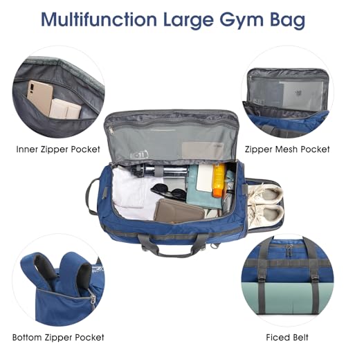 G4Free Gym Bag for Women Men Duffle Backpack with Shoe Compartment Water Resistant Travel Weekender Bag - color: Blue