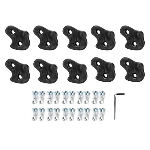 Keenso Rock Climbing Holds, PE Rock Wall Hold Set 12PCS with Screws and Wrench, Ergonomic Grip, 80kg Capacity, 12.5 X 10cm, for Indoor Outdoor Kids Adults Training - color: Black