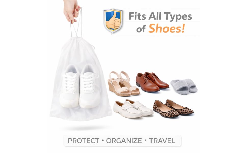 InfinitePack Large Transparent Shoe Bags for Travel, Portable Shoe Bags, Shoes Pouch Storage Organizer with Drawstring for Men & Women aClear Window Shoes Pouch with Rope - size: 9"x12"(100pcs)