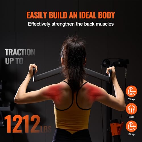 VEVOR LAT Pulldown Attachments, Cable Machine Rowing T-bar V-bar Tricep Pull Down Bar, Back Strength Training Rubber Coated Handle Grip, Bicep Curl Tricep LAT Pulldown Bar for Home Gym Fitness - size: 23x5.5x6.7"