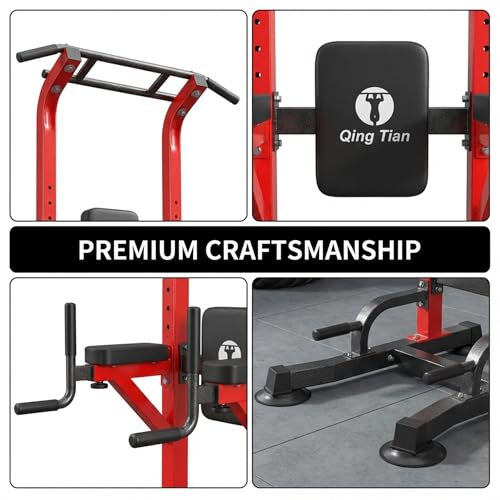 Power Tower Pull Up Bar Dip Station, Free Standing Pull Up Rack Dip Station for Home Gym, 10-Level Adjustable Height Pull Up Bar Stand Dip Bar Strength Training Workout Equipment - color: Red