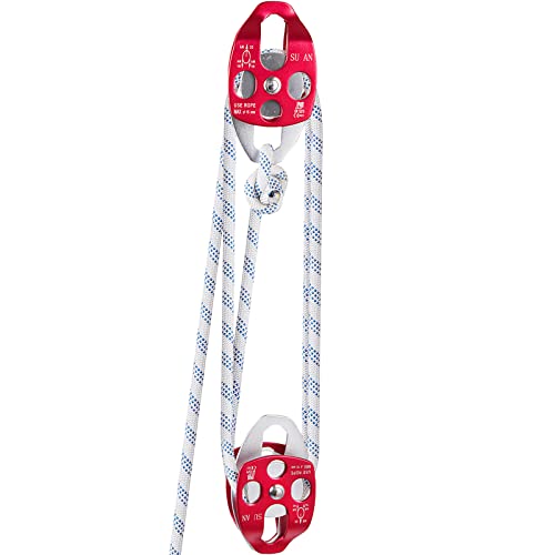 VEVOR Twin Sheave Block and Tackle 1/2" x 200Ft Twin Sheave Block with Braid Rope 30-35KN 6600-7705LBS Double Pulley Rigging - size: 1/2" x 200'