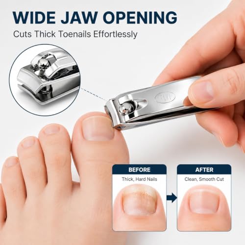 3-Pack Nail Clippers Set for Fingernails & Thick Toenails, Sharp Stainless Steel Nail Cutter Kit with Nail File, Heavy Duty Toenail Clippers for Men, Women, Seniors, Travel Grooming Set (A)