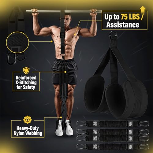 Pull Up Assistance Bands – Heavy Duty Adjustable Pull Up Assist Bands with Foot & Knee Support for Pull Up Bar, Pull Up Resistance Bands for Home Gym, Strength Training Equipment, Black