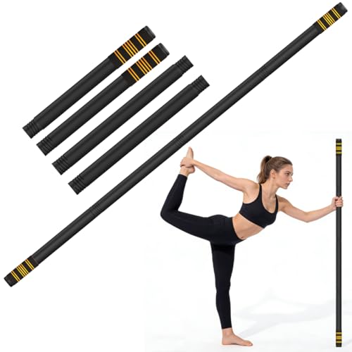 Queension 5ft Adjustable Yoga Stick with Non-Slip Foam Sleeveds for Balance | Made of Sturdy Alloy Steel, Stretching & Mobility Stick, Exercise Fitness Pole for Balance & Pilates - color: Black