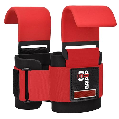 Weight Lifting Hooks – Heavy Duty Gym Straps for Deadlifts, Pull-Ups, Rows & Strength Training Secure Grip Support for Weightlifting, Powerlifting CrossFit Nylon & Neoprene Padding - color: Red