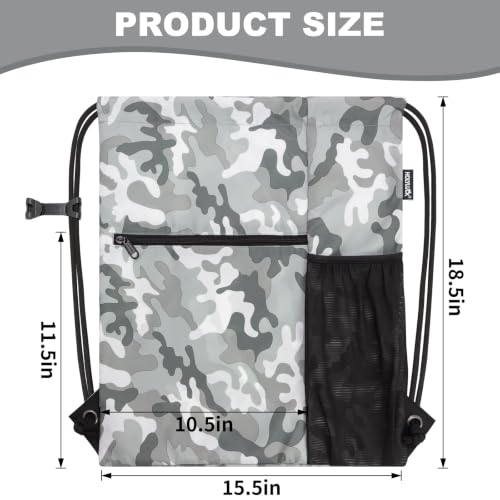 HOLYLUCK Men & Women Outdoor Sport Gym Sack Waterproof Drawstring Backpack Bag (Standard With Drawstring, Grey Camo) - color: Grey Camo, style: Standard With Drawstring