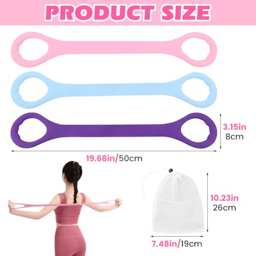 Figure 8 Resistance Bands for Women & Men, 3pcs Elastic Stretch Tubes with Massage Grips for Arm, Back, and Shoulder Training, Portable Home Gym/Yoga Exercise Equipment