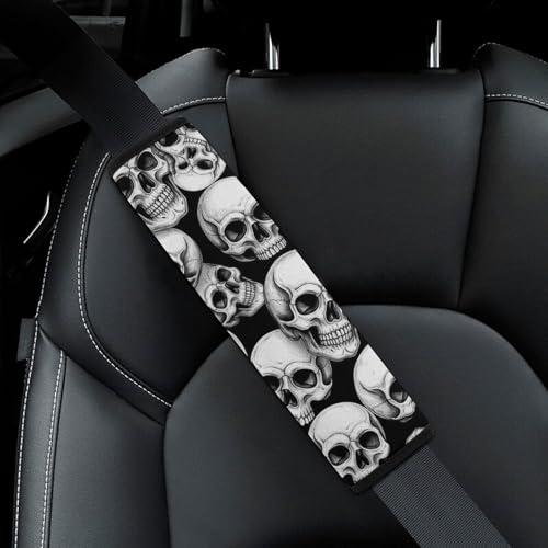 2PCS Skull Black and White Car Seat Straps Shoulder Pads Soft Padded Seat Belt Cushion for Adult Use, Car Seats Pushchair Strollers High Chair Pushchair, Anti-Slip Pad - color: Pattern 980