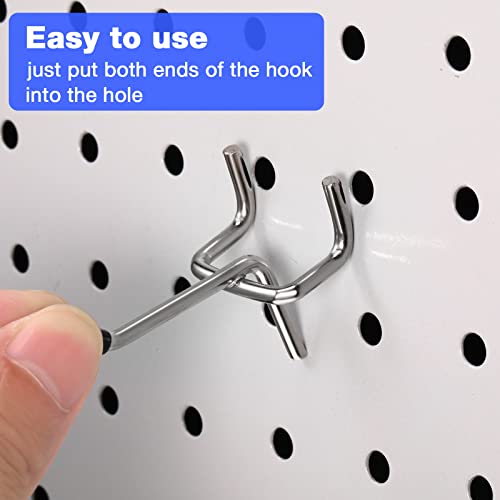 Moxweyeni 100 Pcs Pegboard Hooks Peg Board Organizer Accessories Holders Hanging Stainless Steel Display Wall Hooks for 1/8 and 1/4 Pegboard Wall for Garage Storage Tools(2 Inch) - size: 2 Inch