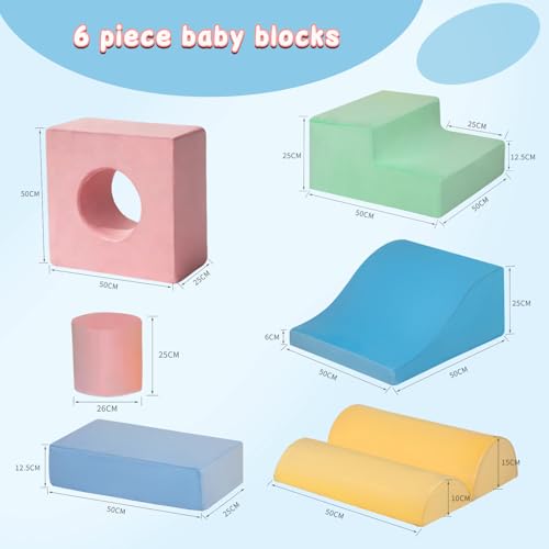 MIND&ACTION 6 Pieces Toddler Climbing Toys Indoor, Climbing Toys for 1 Year Old, Soft Play Set Baby Foam Climbing Blocks for Toddler 1-3
