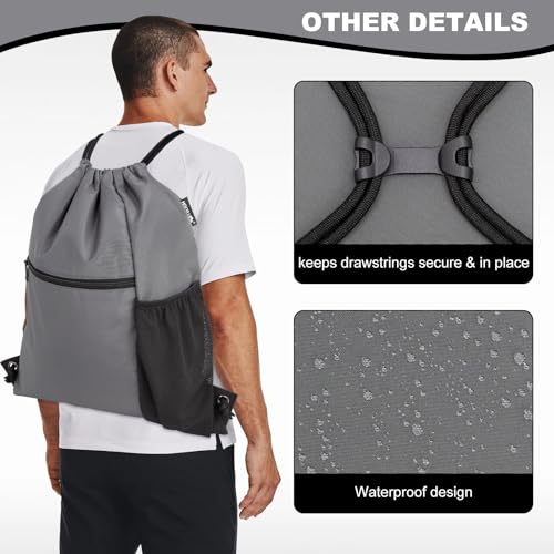 HOLYLUCK Men & Women Outdoor Sport Gym Sack Waterproof Drawstring Backpack Bag (Standard with drawstring, dark grey) - color: Dark Grey, style: Standard With Drawstring