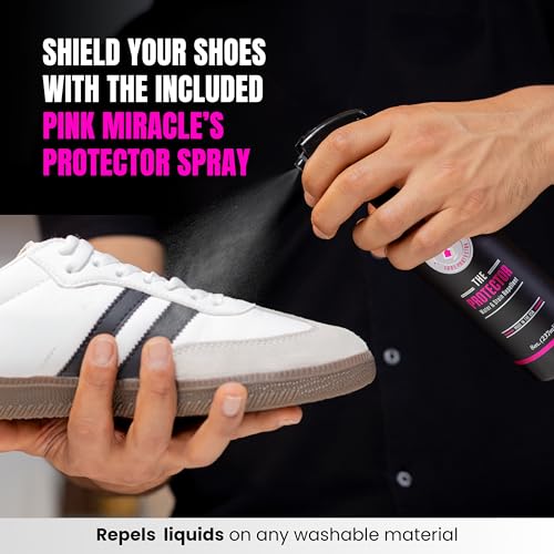 Pink Miracle Shoe Care Kit - Includes 8 oz. Shoe Cleaner and Brush, The Protector Sneaker Repellent Spray, Shoe Cleaning Wipes (5), and a Microfiber Towel