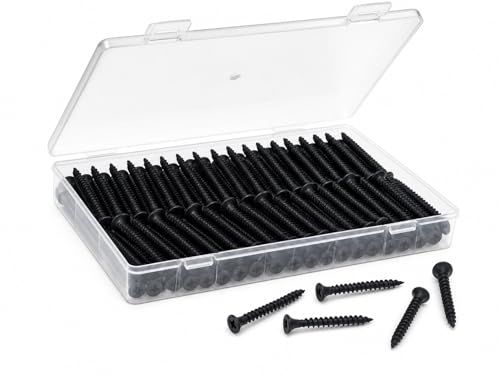 #6x15-3/4 Wood Screws 130pk Self-Tapping Rust Resistant | Reusable Storage Case | No Pre-Drilling Needed | Ideal for DIY Furniture & Drywall | Premium Anti-Rust Coating - color: Black 130 pcs