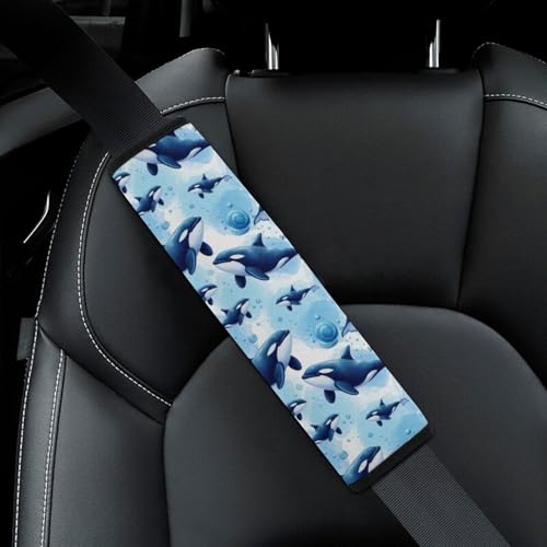Breathable Car Seat Belt Pad for Girls and Boys, Stroller Pushchair High Chair, 2PCS Ocean Blue Killer Whale Shoulder Harness Cover Easy Install (No Tool) - color: Pattern 773
